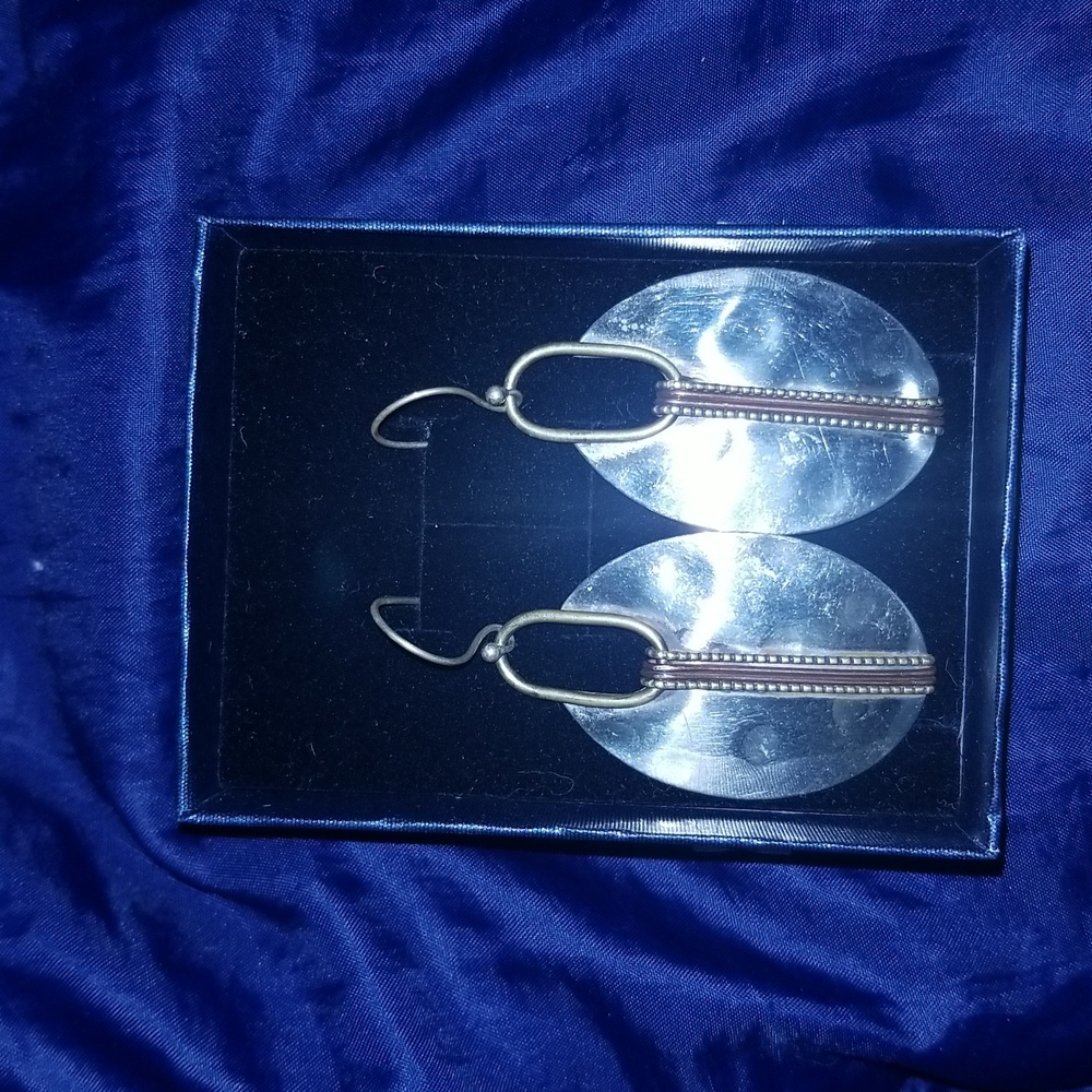 World Market Earrings "Silver" Color and "Brass" Details Wire Dangle